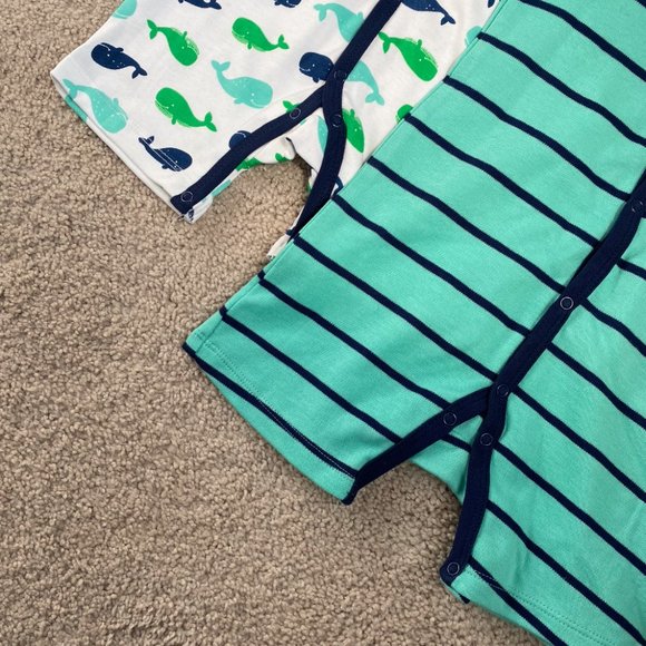 NWT Baby WHALE Bundle - 2 Snap Whale Pattern Rompers And Whale Booties - Picture 4 of 12